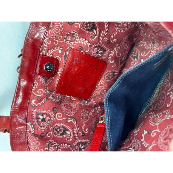 Brighton Wicker Leather Purse Red Hearts Applique Shoulder Handbag Handled Tote - Picture 10 of 16